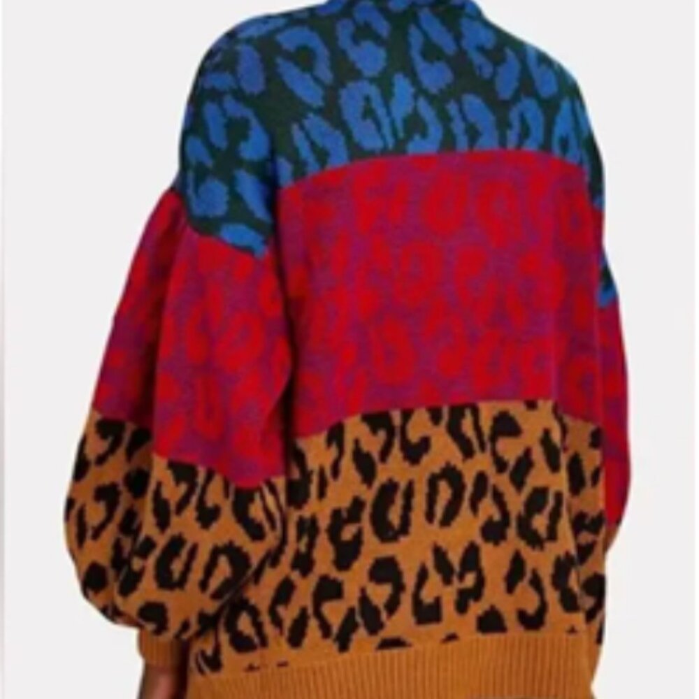 FARM RIO Mixed Print Ikat Dyed Leopard Print Balloon Sleeve Cardigan S $195 NWT - Picture 3 of 6